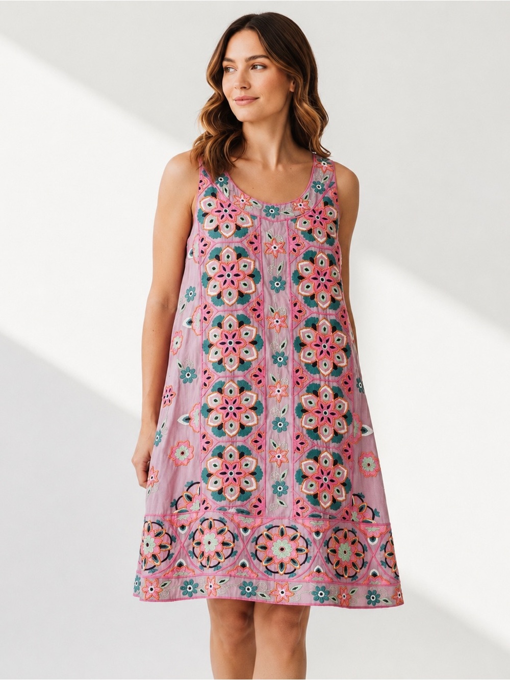 Anthropologie Embroidered Applique Shift Dress Pink - Picture 3 of 6